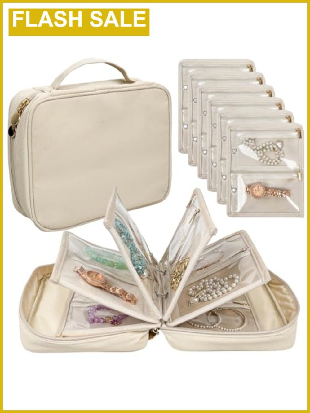 Travel Jewelry Organizer Case with 24 Zipper Pouches for Earrings Rings